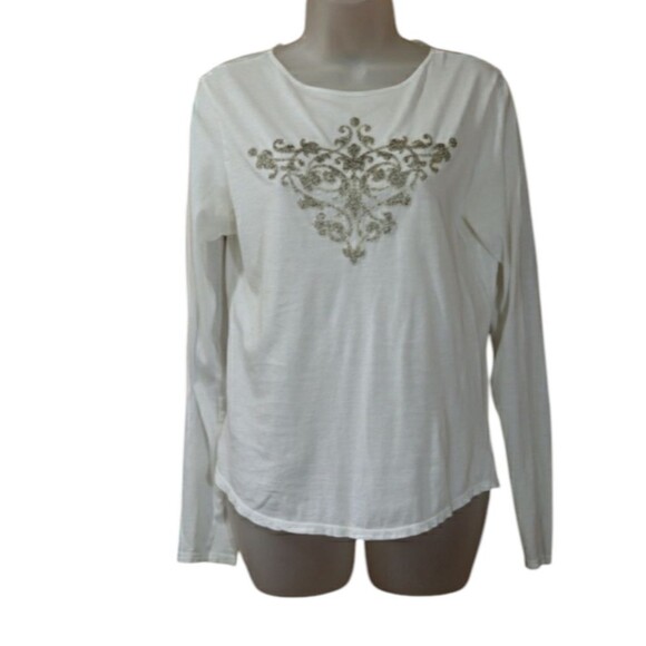 Velvet Silver Embellished Long Sleeve Tee | Vintage 90s Normcore Medium - Picture 1 of 12